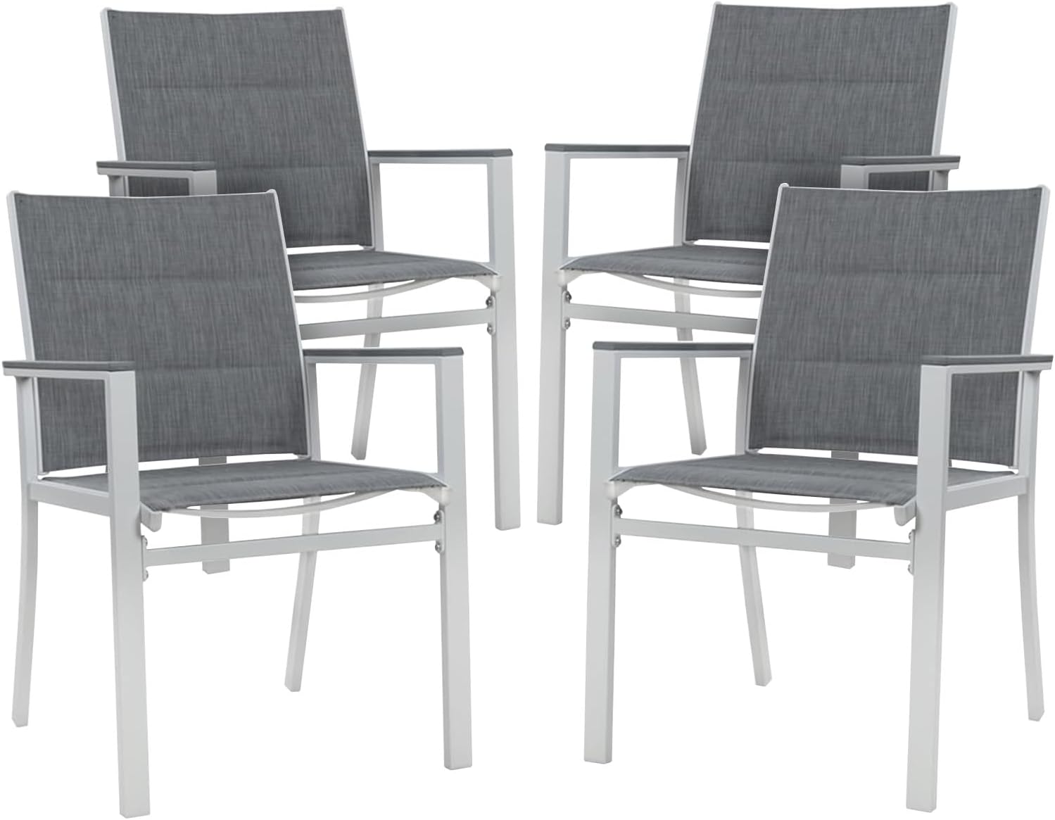Kozyard Villa Outdoor Patio Dining Chairs Set of 4, Aluminum Frame with Padded Textilene Fabric, Breathable Quick-Dry Sling Chairs for Backyard, Porch, Poolside (White/Gray)