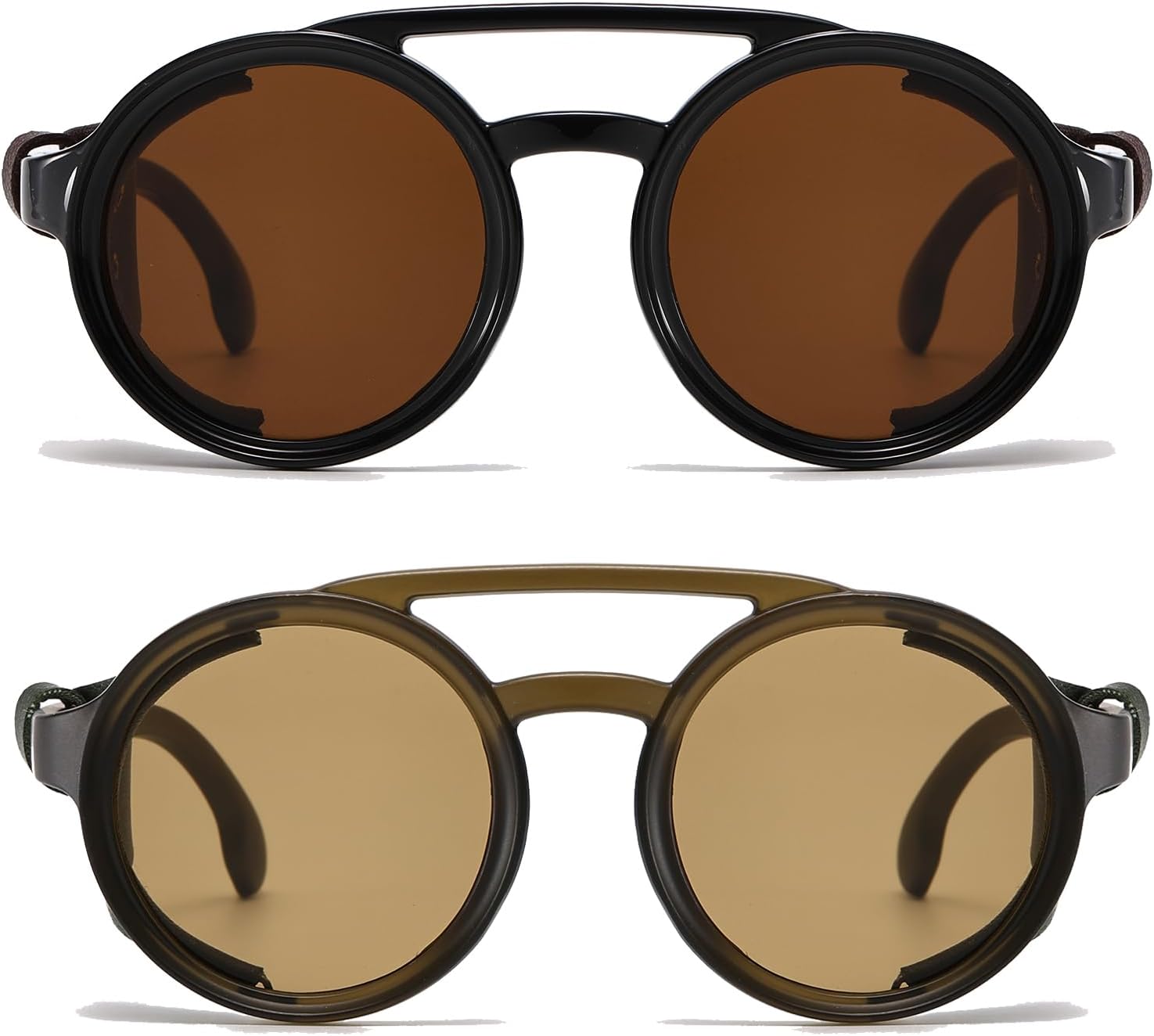 Classic Steampunk Style Round Vintage Sunglasses Retro Eyewear Women Men With Leather Side Glasses - Image 4