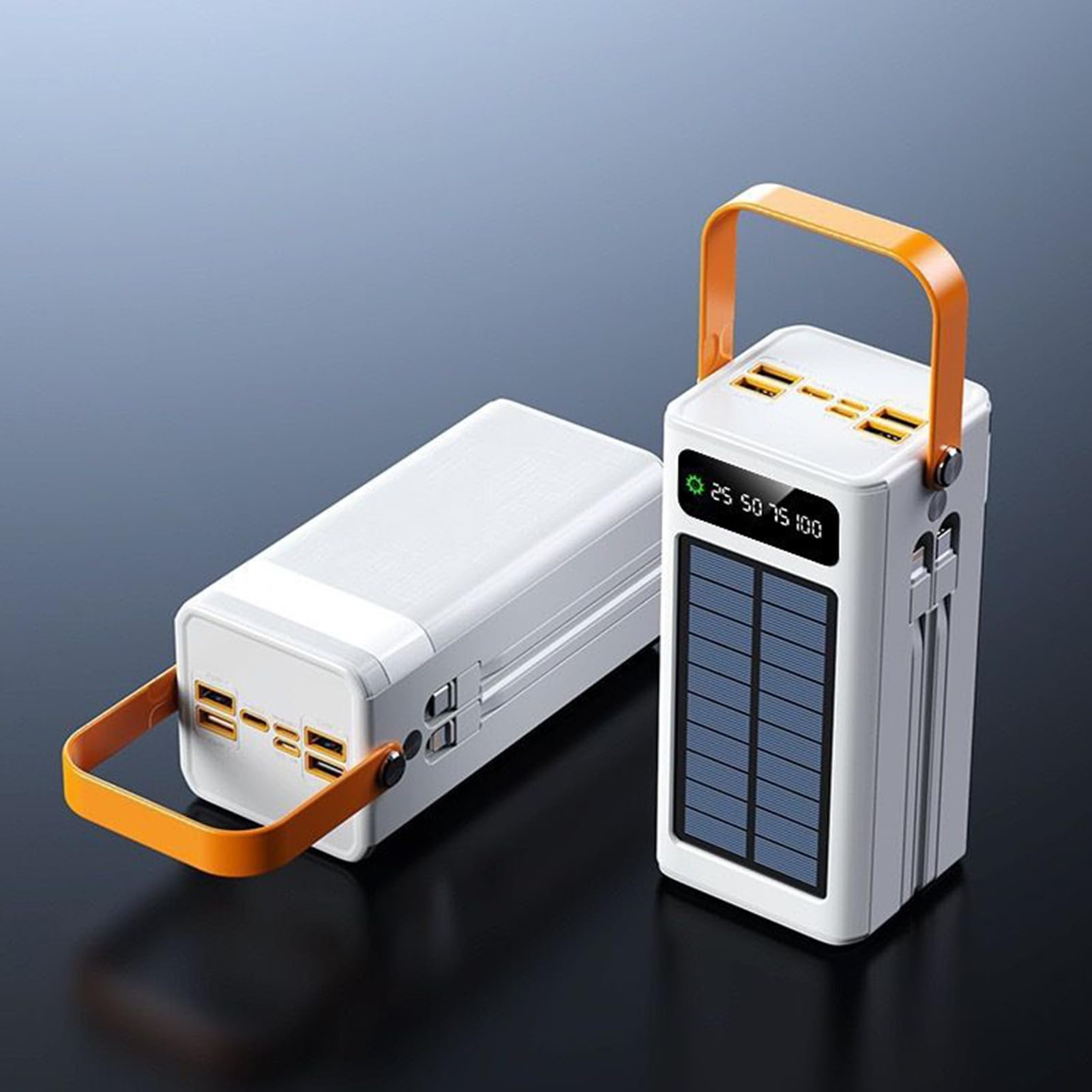 Power Bank Solare - 120W Batteria Esterna 50000mAh Attrezzatura Sopravvivenza | Power Bank Solare Alta Capacità Con Luce Cavi Integrati | 4 Uscite 3 Ingressi Per Tutti I Dispositivi Mobili Viaggio