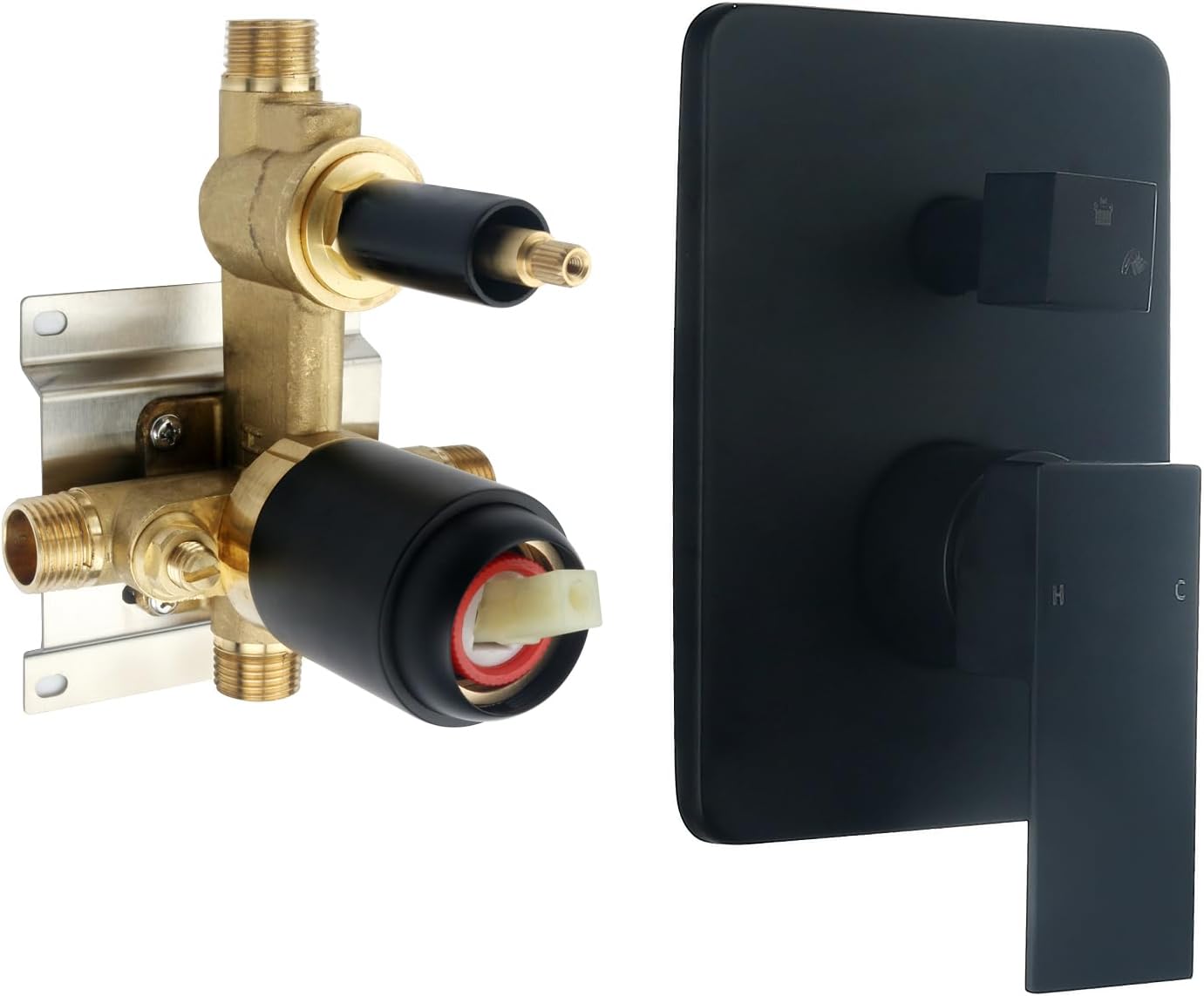 Wall Mount Shower Mixer Valve 2 Function Shower Valves Trim Kit 2 Way Showers Diverter Valve Replacement, Matte Black