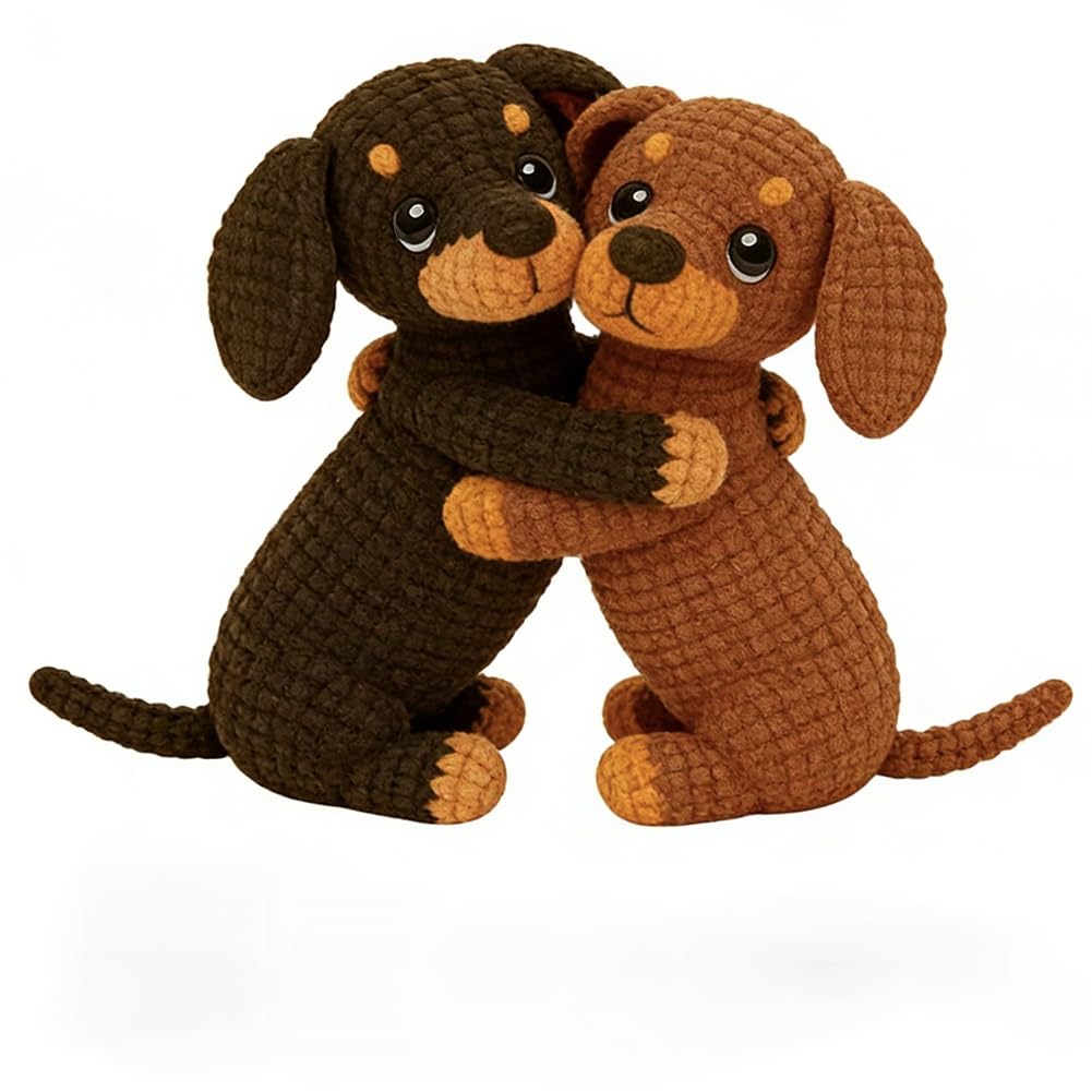 KMFASVX Crochet Kit for Beginners 2 Pcs Dachshund Crochet Kit for Beginners,Dachshund Amigurumi Kits with Soft Yarn,Hook,& Tutorial,Crocheted Dog Toy for Holiday,Birthday Gift,DIY Crafts