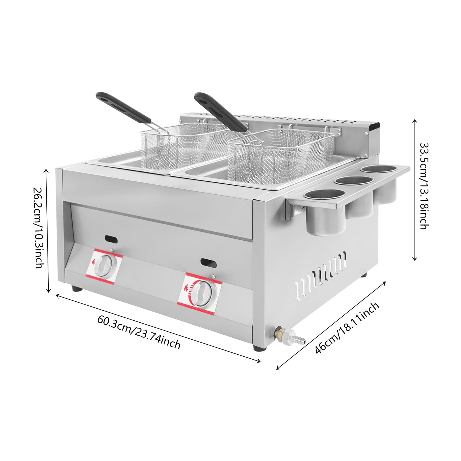 Friteuse à gaz commerciale, 2 x 6 l, double réservoir, température individuelle, pour restaurant, snacks, en acier inoxydable 430, économie d'énergie, grande cuisine