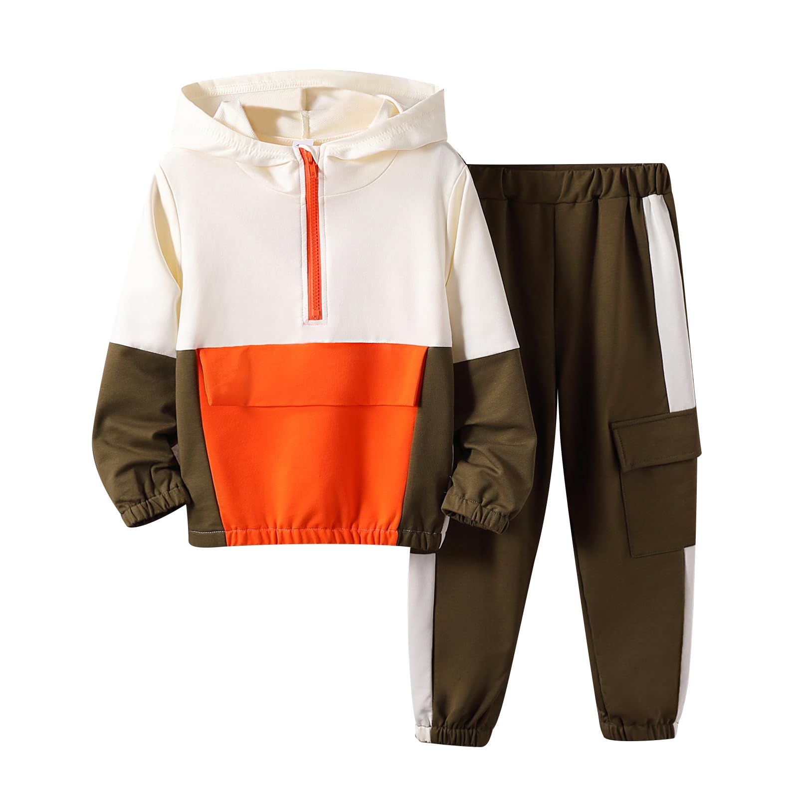 Azmxynol Color Block Half Zip Hoodie & Jogger Pants Outfit Set (Sizes 4-12 Years)