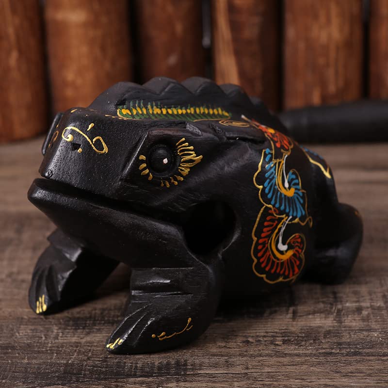 AZKSUN Wooden Crafts, Handcrafted Wood Frog Guiro rasp, Wood Toy, Percussion Instrument Tone Block, Good Luck Frog(Black,3.5 inch)