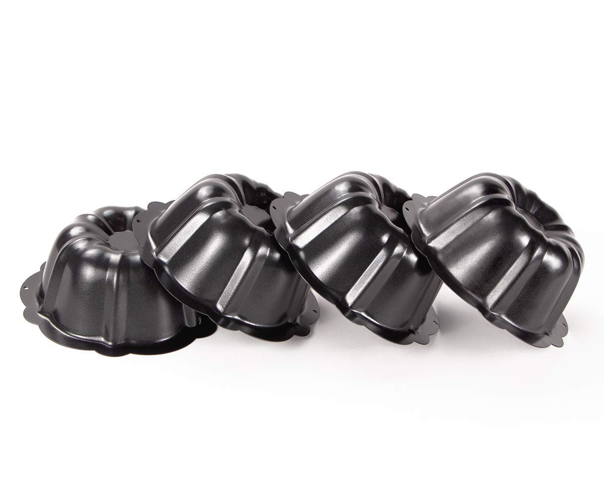 Webake Set di 4 Stampo Kugelhopf Stampi per Torte in Acciaio al Carbonio ø11 cm Tazzina per Flauto Antiaderente per Torte con Incisione a Vortice