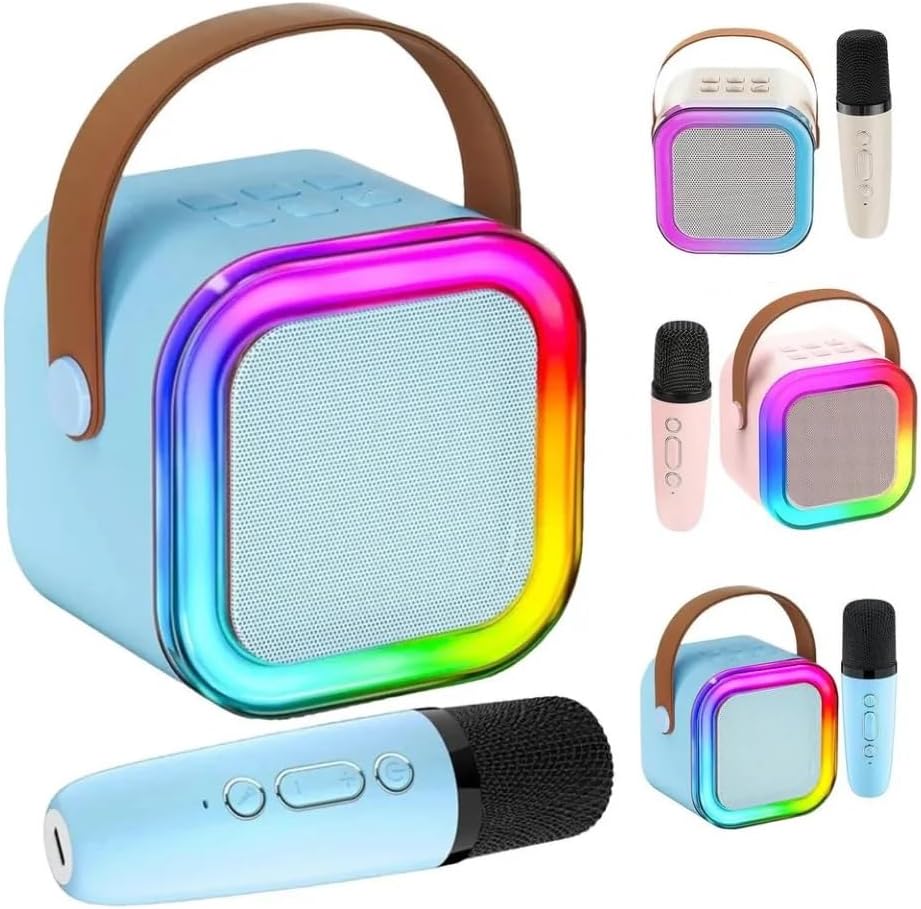 GLAN Mini Portable Bluetooth Speaker with Wireless Microphone and Dynamic Lights for Kids and Adults Birthday Gift Home Outdoor Travel (Speaker with Mic)