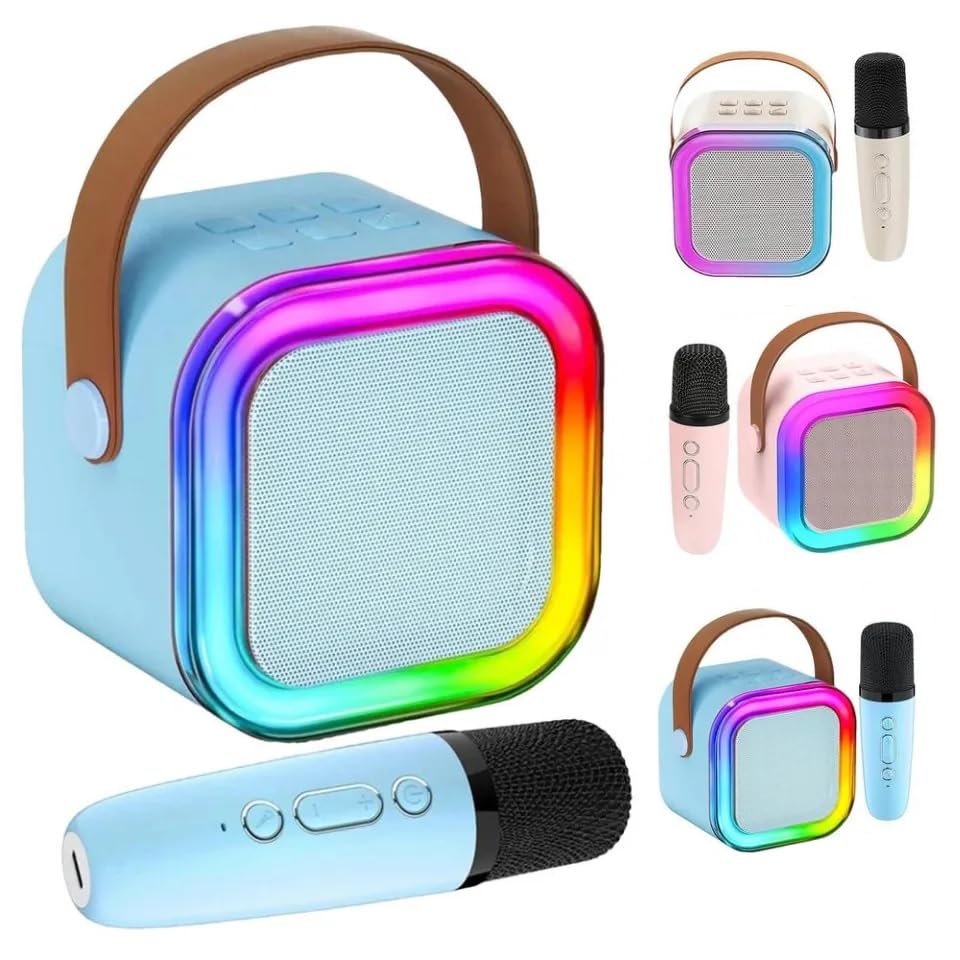 Image of AASA Rechargeable Karaoke Mic with Speaker for Singing Wireless Portable Mini Bluetooth Speaker with Microphone and LED Lights Birthday Return Gift for Kids Boys Girls and Adults (Speaker with Mic)
