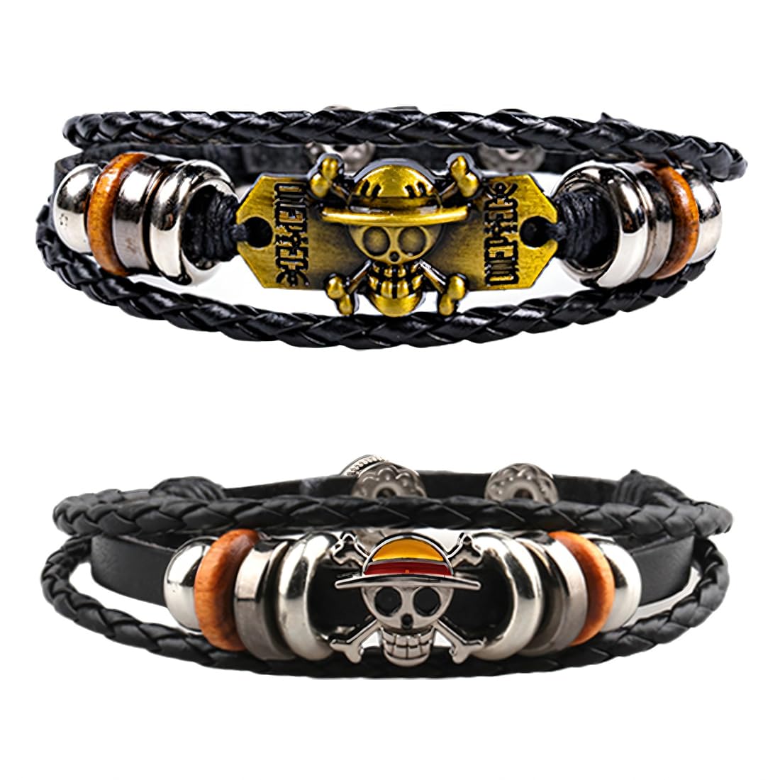 PYAIOVR 2 Piezas One Piece Pulseras,One Piece Merch Pulseras Pulsera, Envoltura Ojo Del Diablo Calavera Pulseras Trenzadas De Cuero Para Hombre Y Trenzas Accesorios Regalo(2Forma)