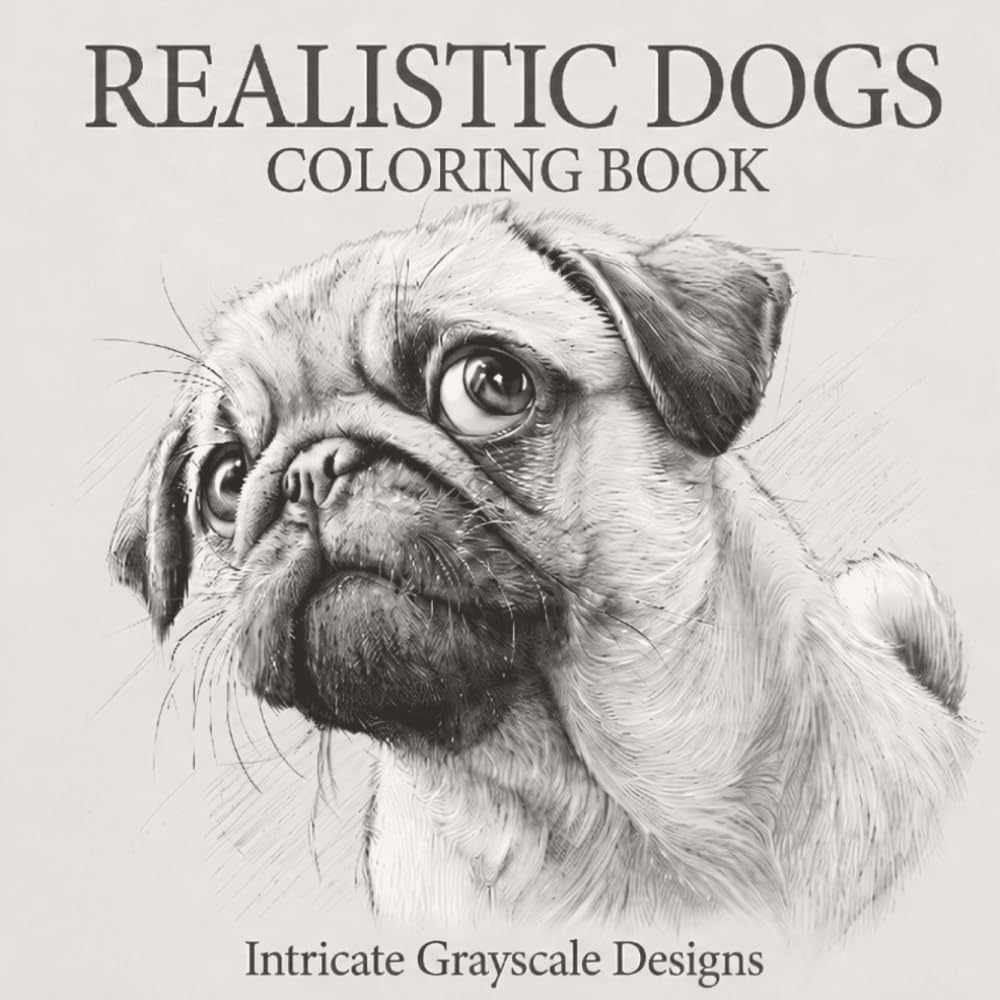 Realistic Dog Coloring Book: 50 Intricate Grayscale Designs