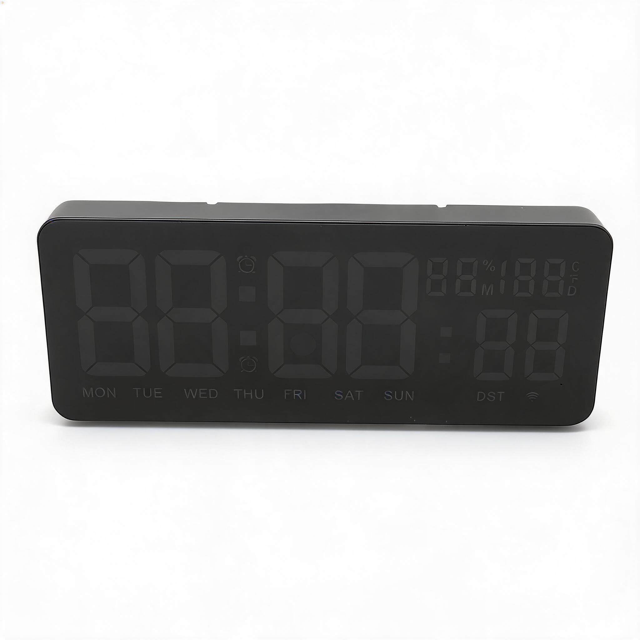 Sxhlseller Digitale Wanduhr mit WLAN-Zeitsynchronisierung, 6-stelligem Farbdisplay, Fernbedienung, Countdown und Stoppuhr, Datum, Woche, Temperatur und Luftfeuchtigkeit, Verwendung an der