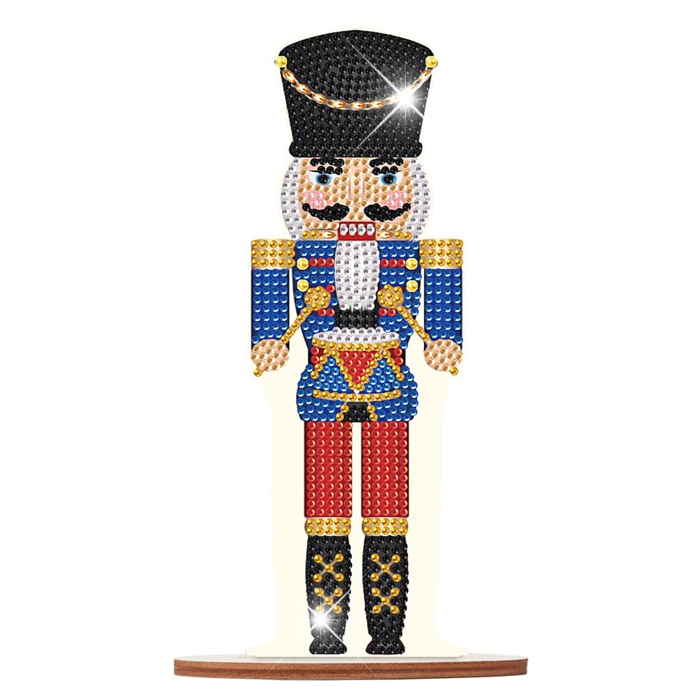 Christmas Nutcracker Diamond Art Ornaments Kit, Wooden Crystal Drill Decor, 5D Full Drill Tabletop Art for Desktop, Living Room, Holiday, Unique Gift for Christmas