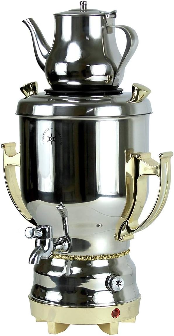 Collection 4.5 Liter Electric Samovar w/teapot Stainless Steel, Silver & Gold Persian Teakettle Teapot, Samovar 4.5L Gold Silver