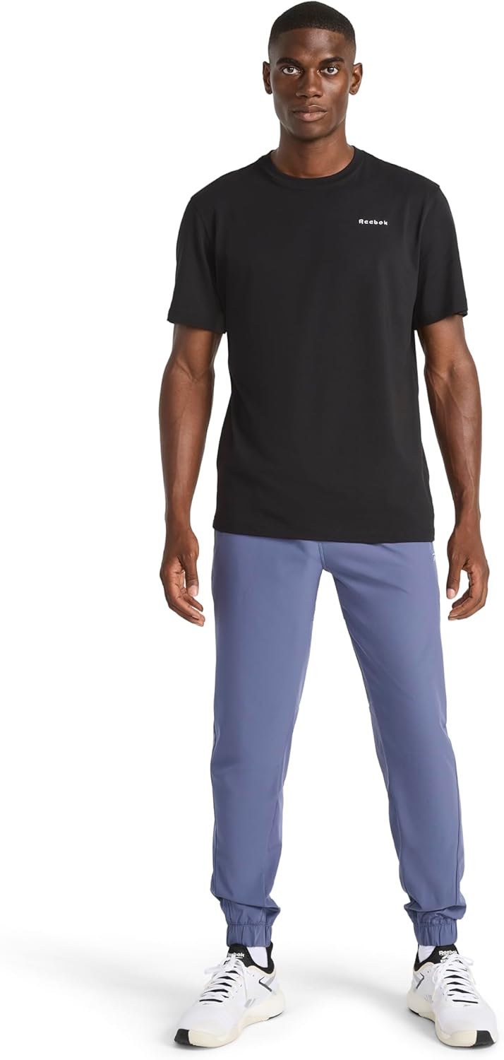 Reebok Mens Short Sleeve Crewneck Embroidered T-Shirt, Standard Fit, Lightweight Stretch Cotton Fabric - Image 3