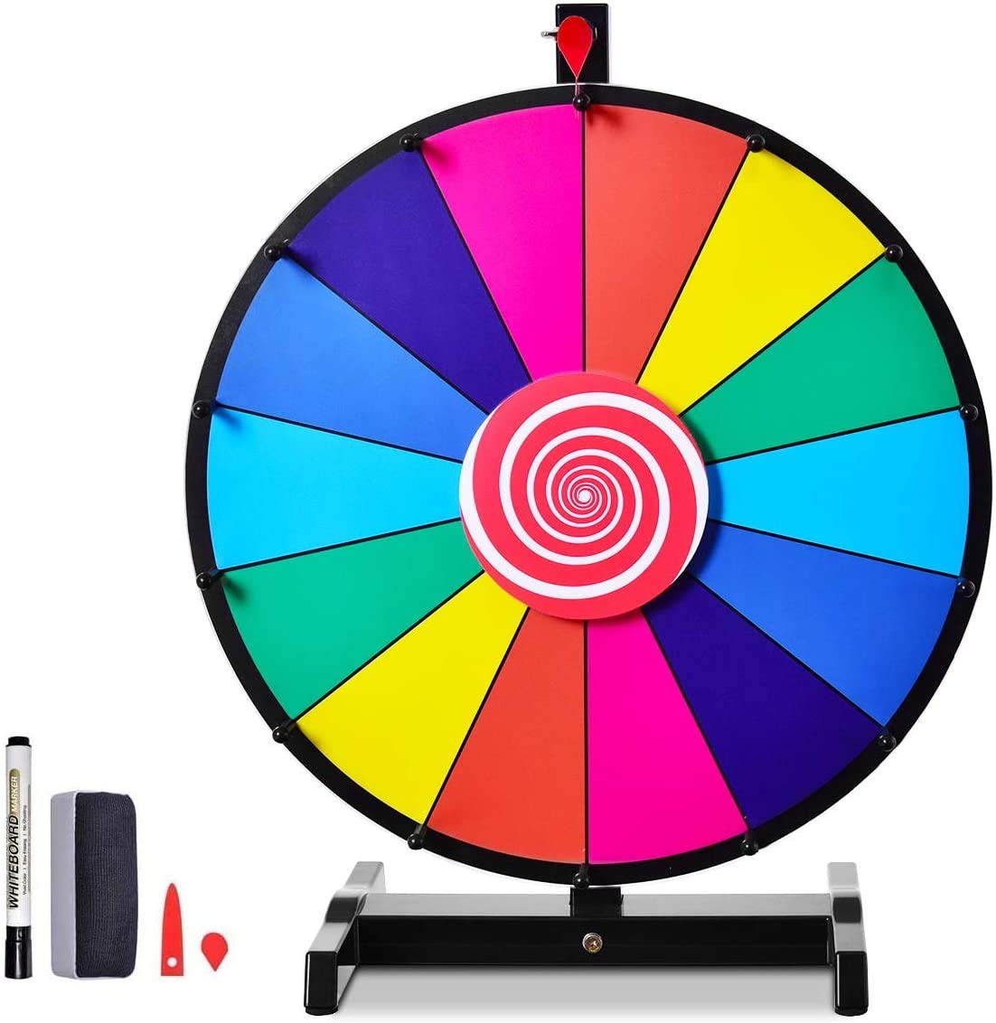 RELAX4LIFE 24” Glücksrad, Tischglückrad für Lotterspiele & Wortspiele, inkl. Radiergummi & Stift, ideal für Partys, Aktivitäten, Bankett, geeignet für Kinder & Erwachsenen, aus PVC & Kunststoff, bunt