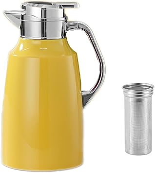 304 Stainless Steel Thermal Coffee Carafe & Teaettle - 1.5L/2L Double Walled Vacuum Insulated Pot with Tea Infuser - Perfect Hot and Cold Beverage Dispenser for Students and ProfessionalsYellow,2L