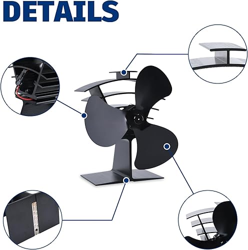Miniatura 7 de KIAADSY Ventilador de chimenea, ventilador de estufa de calor de 3 aspas para leñaquemador de troncoschimenea, circula eficientemente el aire