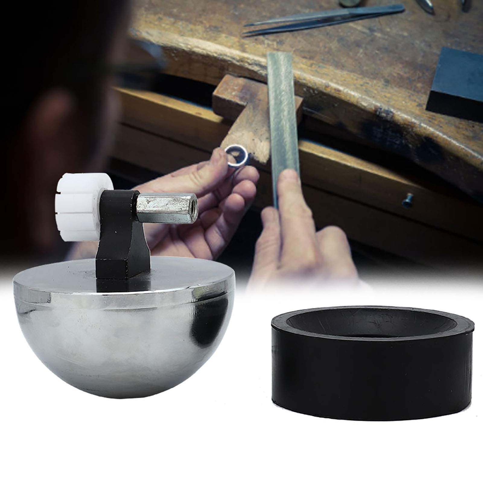 WUGHVS Kit profesional de herramientas con abrazadera para anillos, abrazadera para engaste de joyas con múltiples matrices redondas para el diseño, reparación y grabado de anillos, base (Estilo C)
