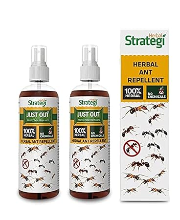 Herbal Strategi | Real Herbal JustOut Herbal Ant Repellent-200ml (Pack of 2) | Room Spray | Completely Herbal | Ant Repellent Spray | Made with Lemongrass, Cedarwood & Neem| Eco-friendly & Biodegradable | Ayush Certified | Irritant-Free, Chemical-Free | Baby-Safe, Skin-Safe, Plant-Based, Chemical Free