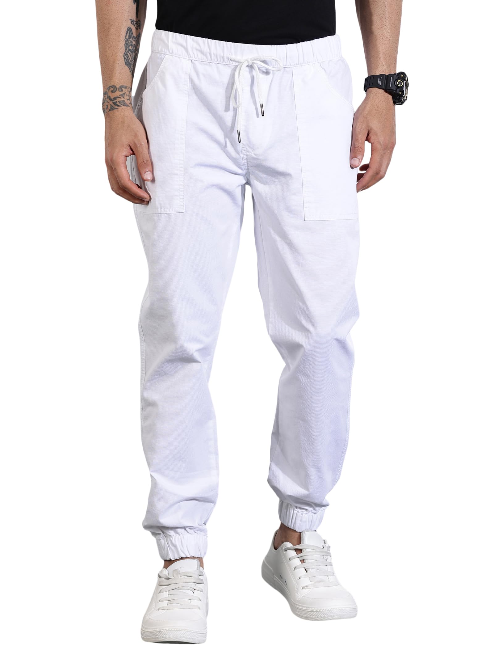 Thomas Scott Men's | Solid | Light Weight | Breathable Fabric | Mid Rise | Slim Fit | Cotton Blend | Elasticated with Drawstring | Chino Trouser | Pants