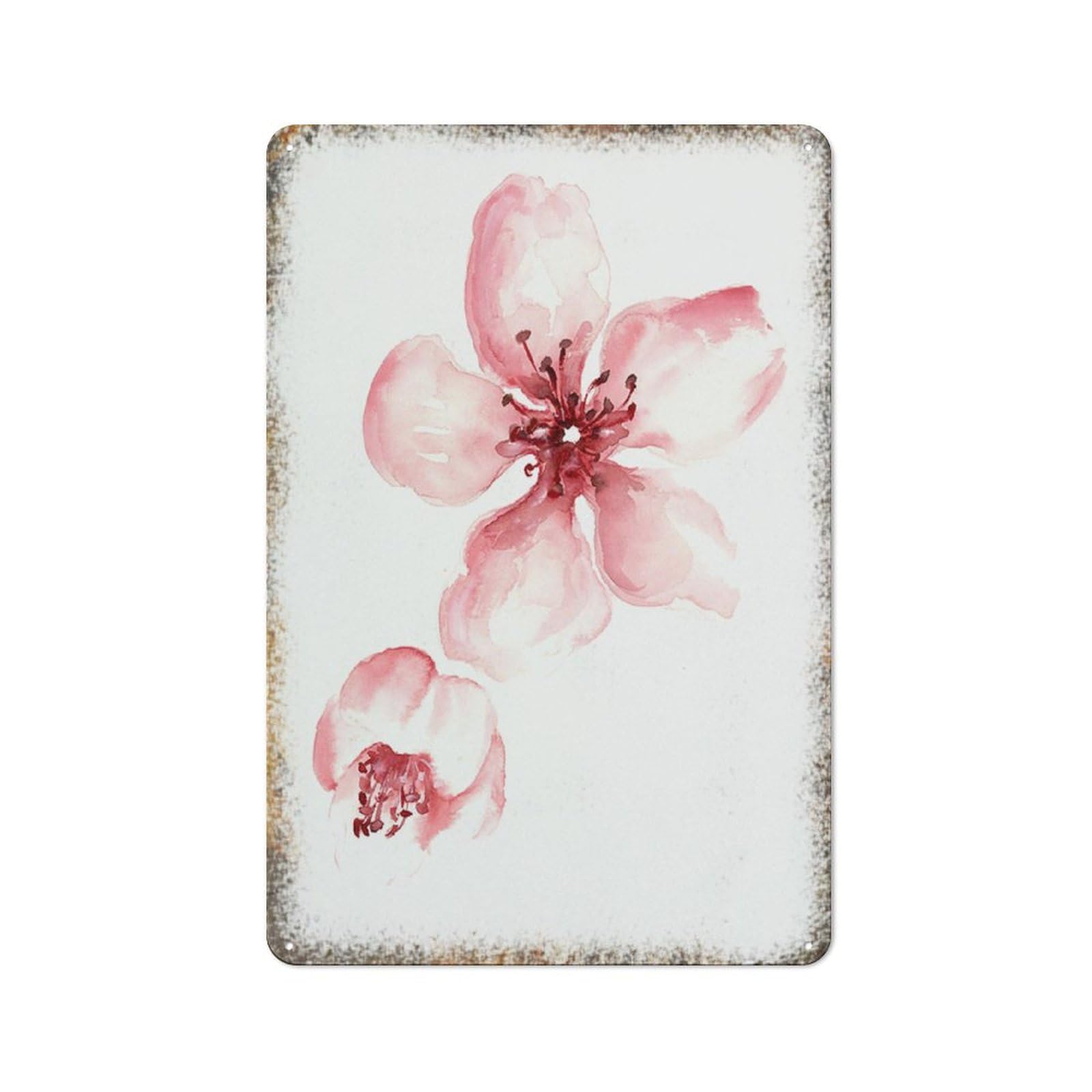 Cherry Blossom Watercolor Vintage Sign, Fresh Style Home Wall Decor, Yard Cafe Garage Ornament,8x12 Inch