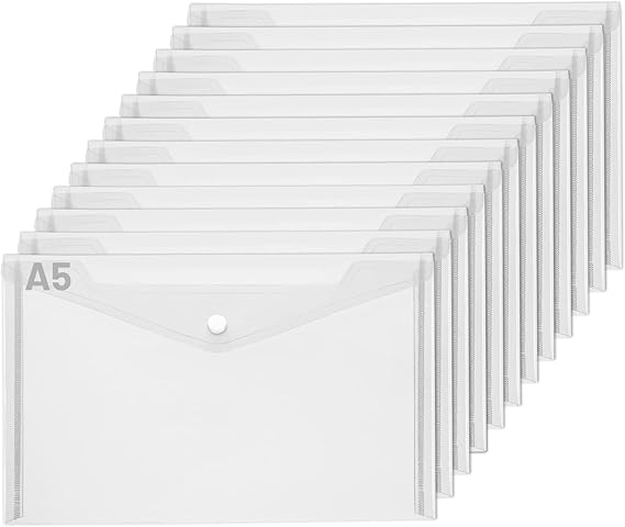 HAPINARY 12 Stück A5 Aktentaschen - Transparente Dokumentenmappen Mit Druckknopf