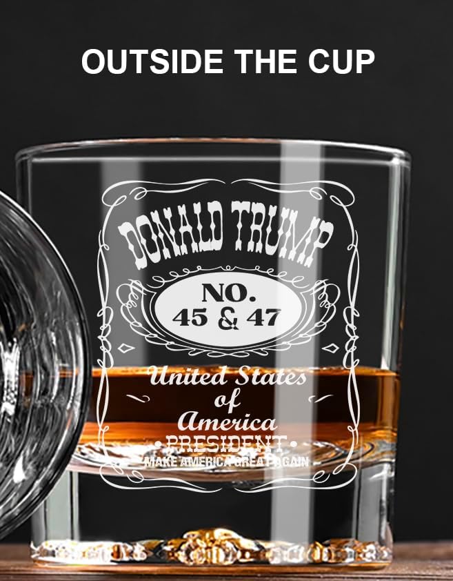Donald Trump Laser Engraved 10.5 oz. Whiskey Glass,Trump For Presidency, Poilitical Gift, 45-47, Bourbon Rock Glass Made in the USA