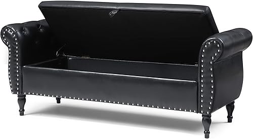 Miniatura 90 de Polibi Banco de almacenamiento para dormitorio, otomana tapizada de terciopelo con diseño de botones armados enrollados, banco largo para ventana de