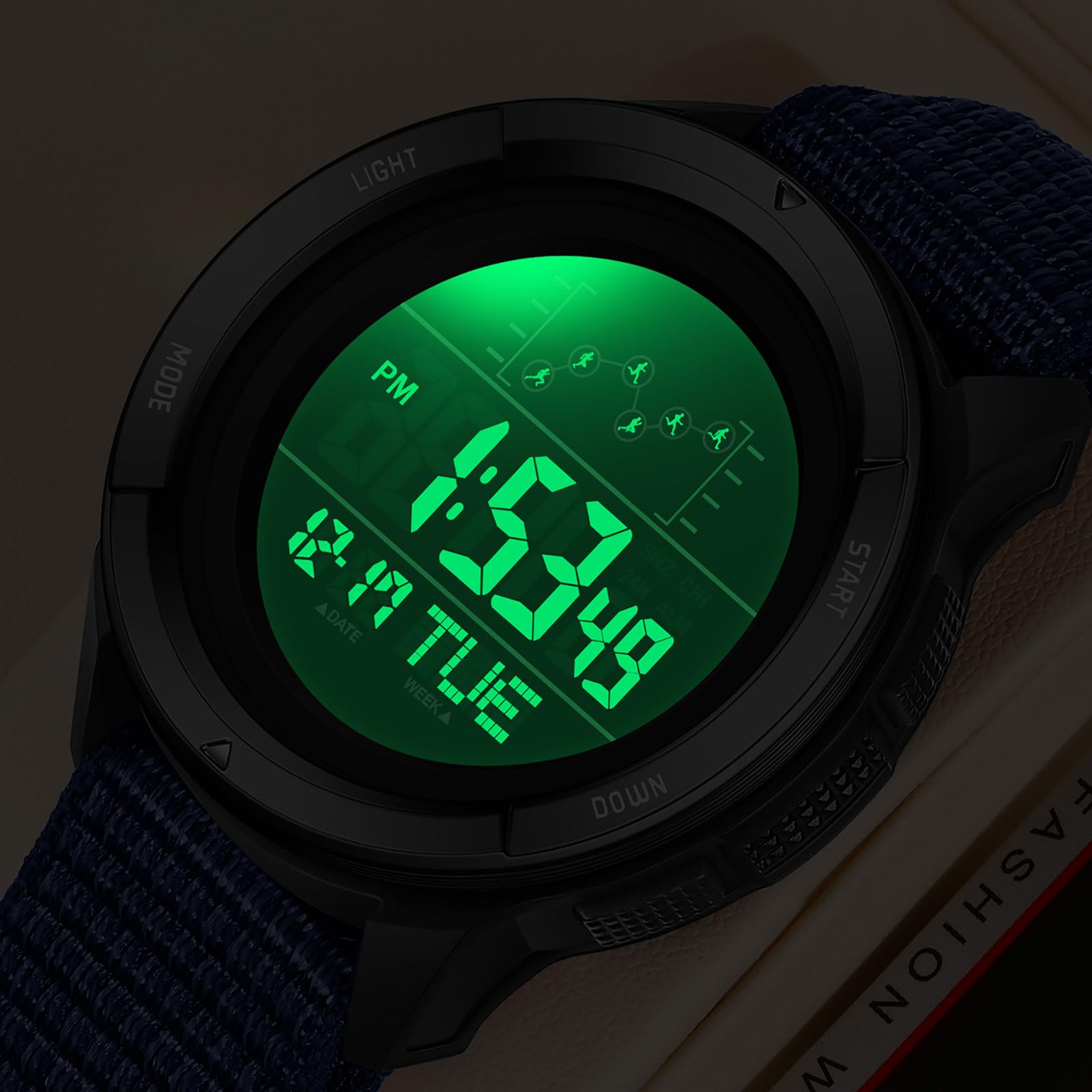 findtime Reloj digital para hombre, para exteriores, color rojo, resistente al agua, 5 ATM, con cronómetro, cronómetro, cronógrafo, iluminación LED, alarma, fecha, indicador de fecha, diseño de banda