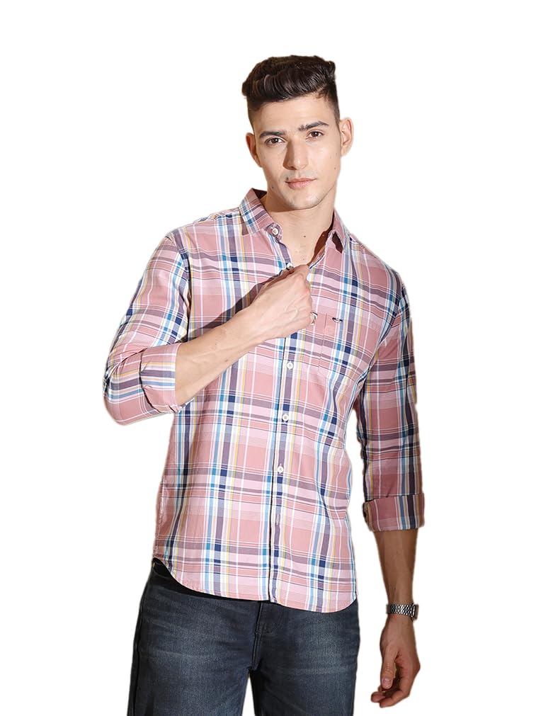 The Indian Garage Co Men Cotton Slim Fit Checkered Full Sleeves Cutaway Collar Casual Shirt