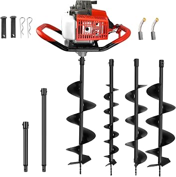 85CC Gas Powered Auger Post Hole Digger, 2 Stroke Earth Digger with 3 Auger Bits 4" 8" 12" & 2 Extension Rods - for Farm Garden Planting, Fencing Construction - Orange