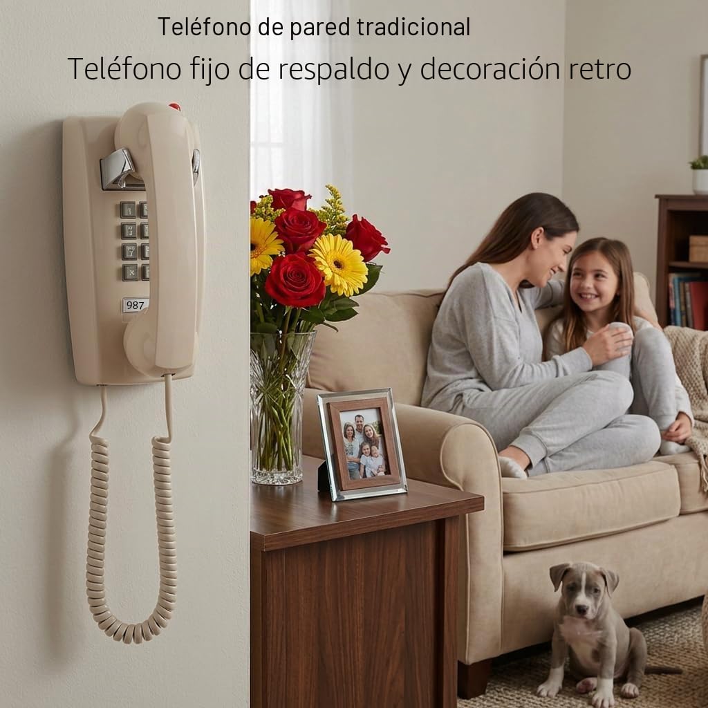 Teléfonos de Pared clásicos para teléfono Fijo con Timbre mecánico, teléfono de Pared de una Sola línea 2554 con indicador de Correo de Voz, teléfono Retro montado en la Pared Impermeable, teléfono