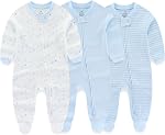 MAMIMAKA Bébé garçon filles vêtements 2-Way Bodysuit à pied zippé manches longues 3-Pack Étagères 100% Coton