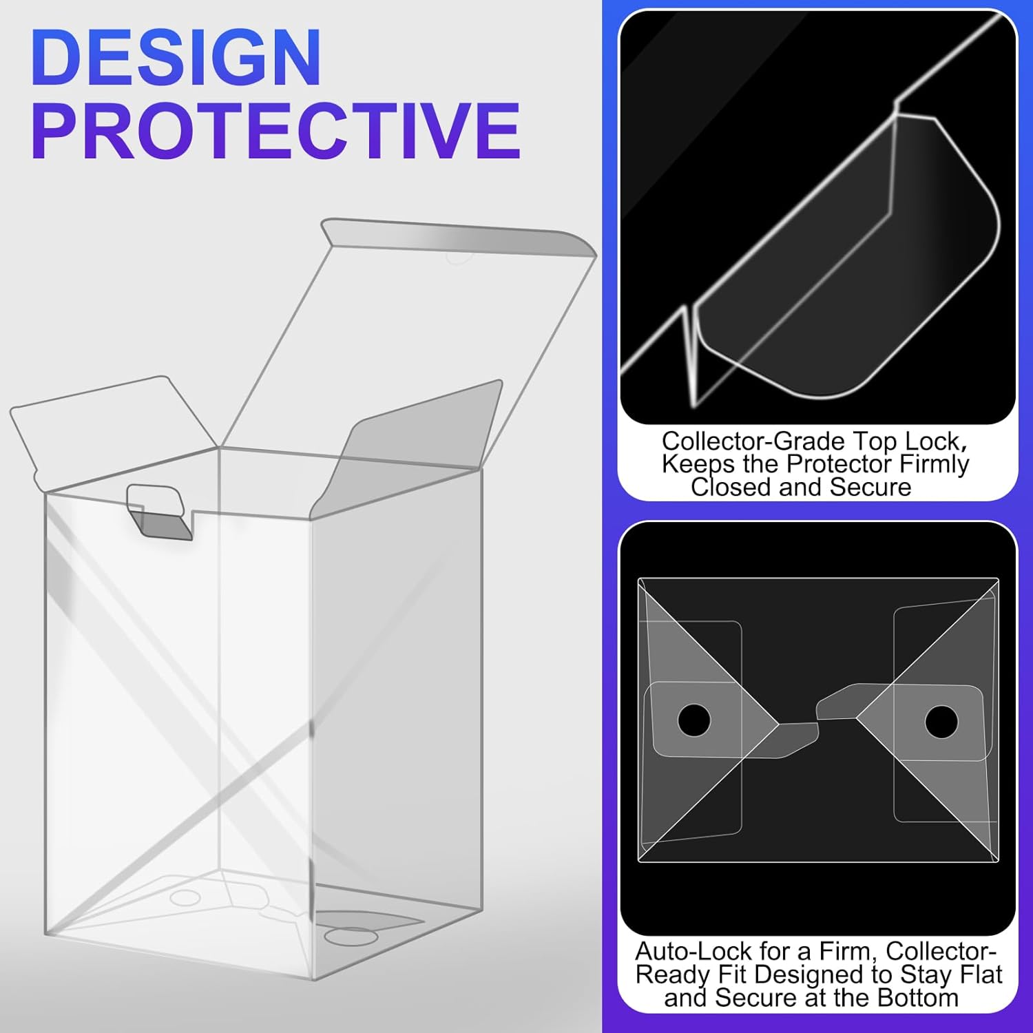 50 Pack Clear Protectors Case Compatible with Funko 4" Pop Figures, Upgraded 0.5mm Thick-Extra Strength PET Display Boxes, Auto-Lock Bottom Design with Protective Film — Ideal for Collections