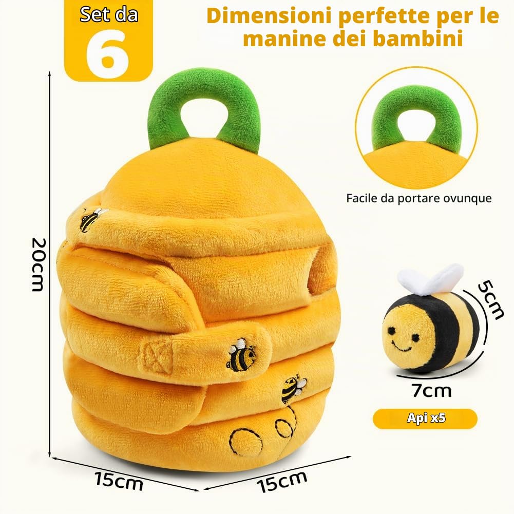 Vicloon Giochi Neonato-Alveare Morbido, dai 6 ai 12 Mesi, Morbido Giocattolo a Forma di Alveare con 5 api Sensoriali, Regali di Compleanno/Pasqua/Natale per Neonati(Alveare Morbido)