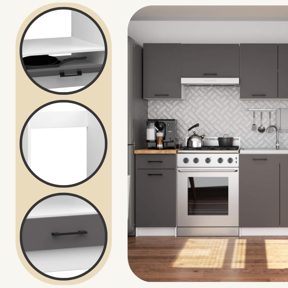 AKORD Herdumbauschrank Ofenschrank OLIWIA S60 60 cm | mit 1 Tür | Küchenschränke | Für kleine Küche | Für eine Küchenzeile | Als Teil eines Sets | B60 x H82 x T55 cm | 20,70 kg | Weiß & Graphitgrau