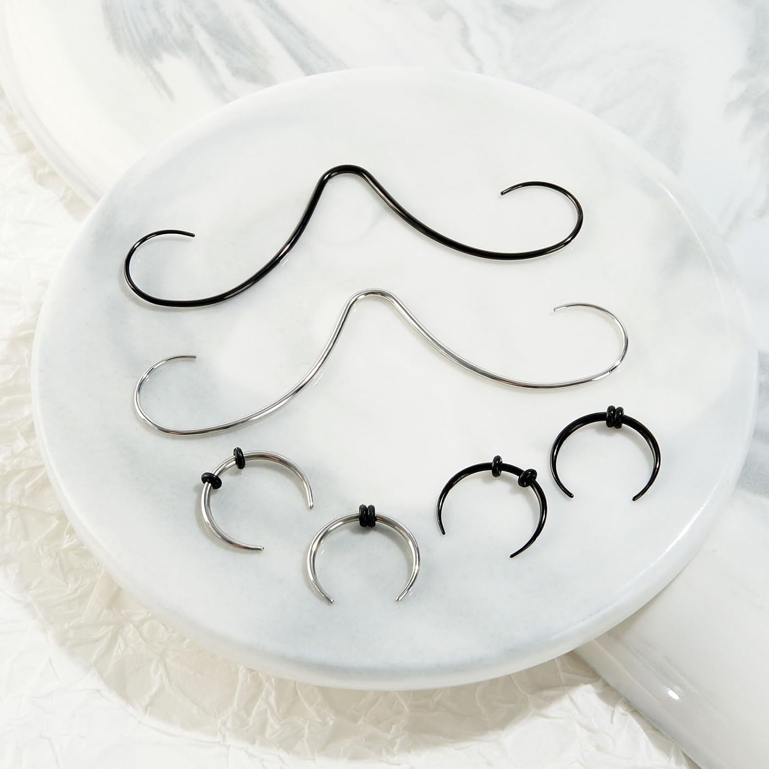 Qmcandy 16G 14G Mustache Septum Rings Buffalo Septum Pincher Tapers Nose Rings Stainless Steel Septum Piercing Jewelry for Men Women