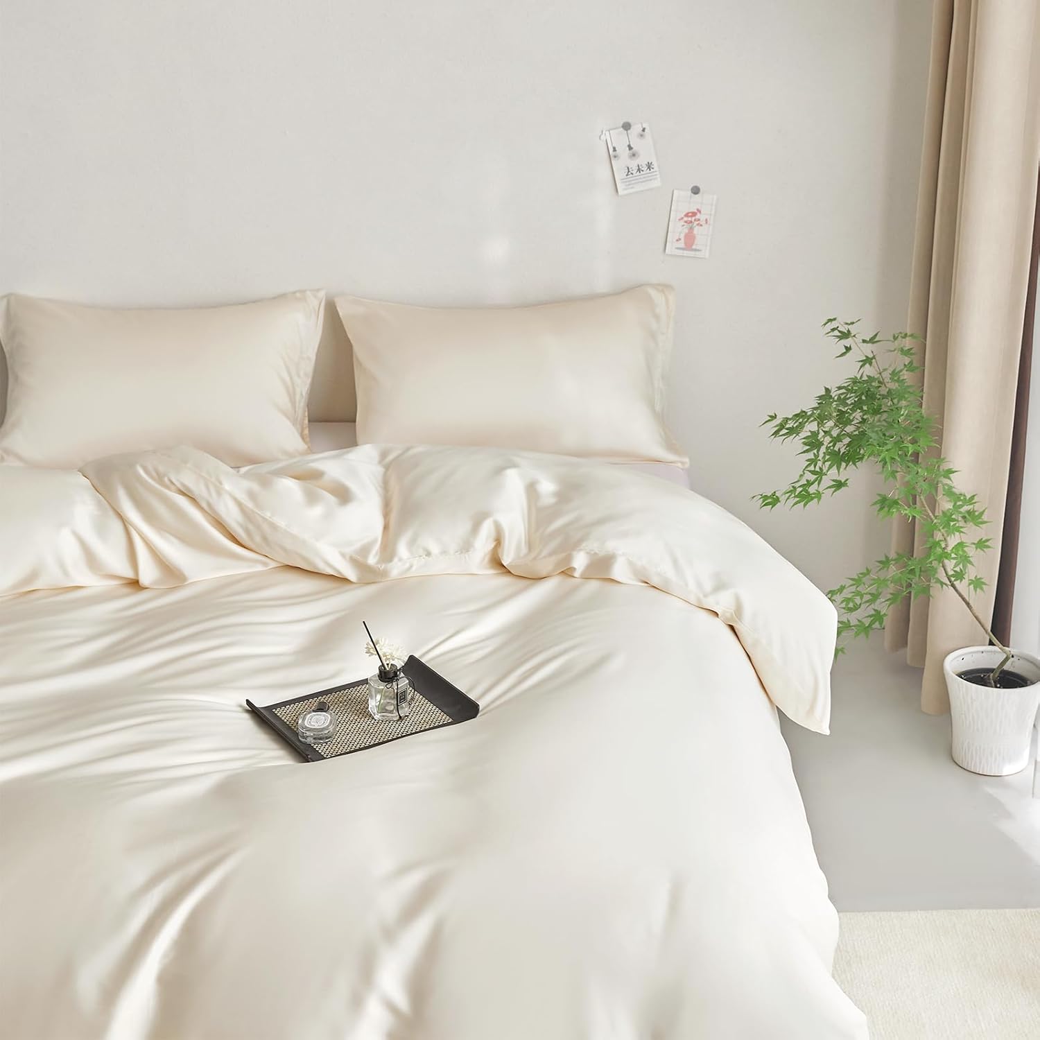 King Size Tencel Duvet Cover Set 3-Piece - 100% Lyocell Bedding Set, Silky Smooth & Hypoallergenic, Temperature Regulating for Hot Sleepers (Beige, 104x90 Inches) - Image 7