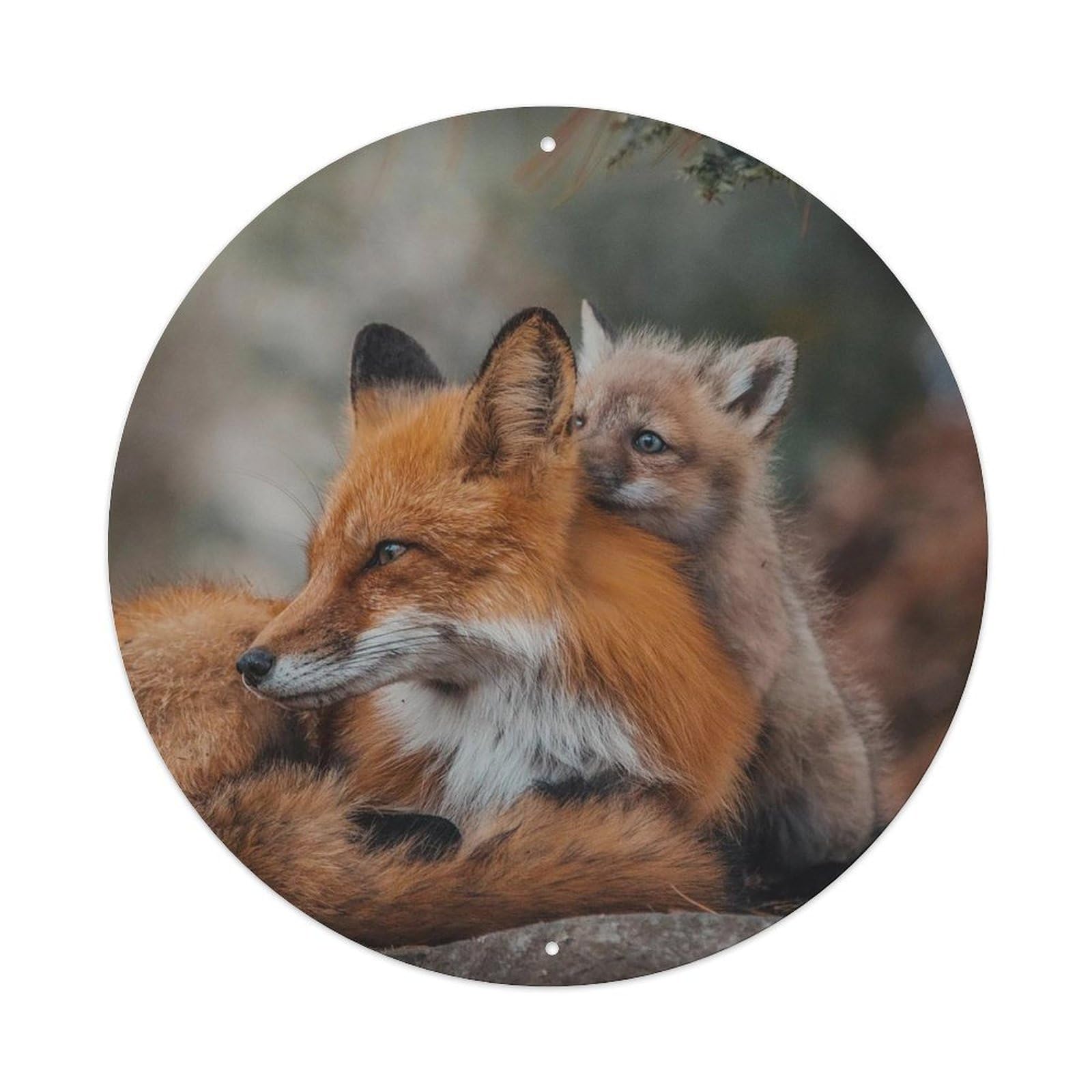 Fox And Baby Wildlife Forest Nature Vintage Metal Tin Sign