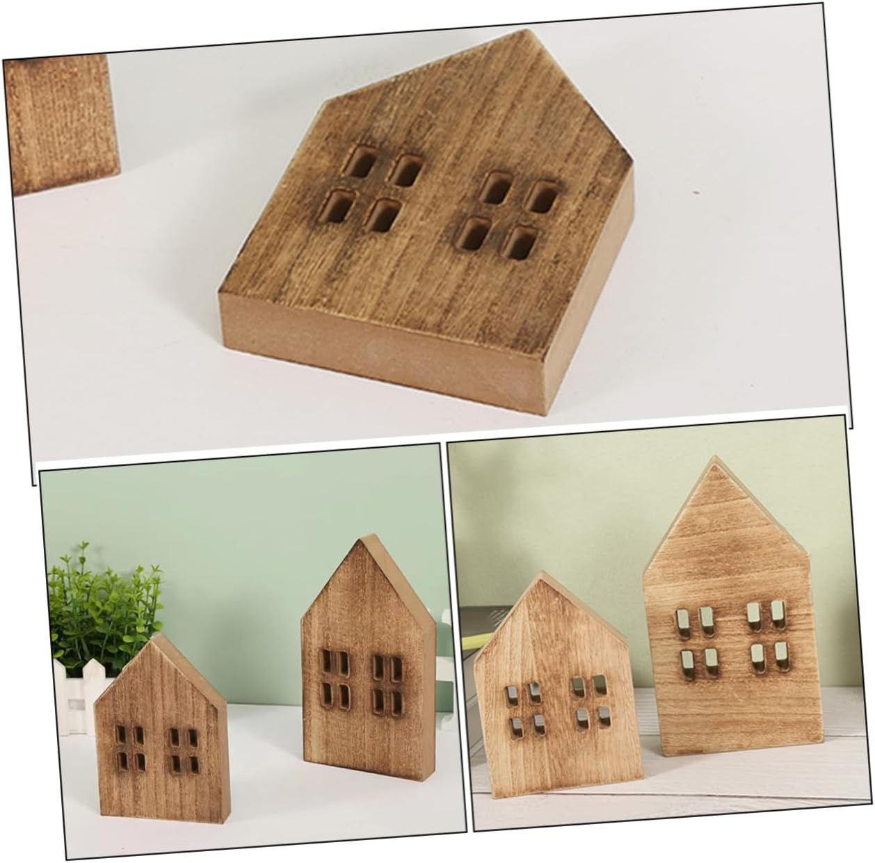 BESPORTBLE 2pcs Mini House Wooden Decor for Home Tabletop Small Size Craft Ornament for Christmas Scene Festival Decoration for Boys and Girls and Adults