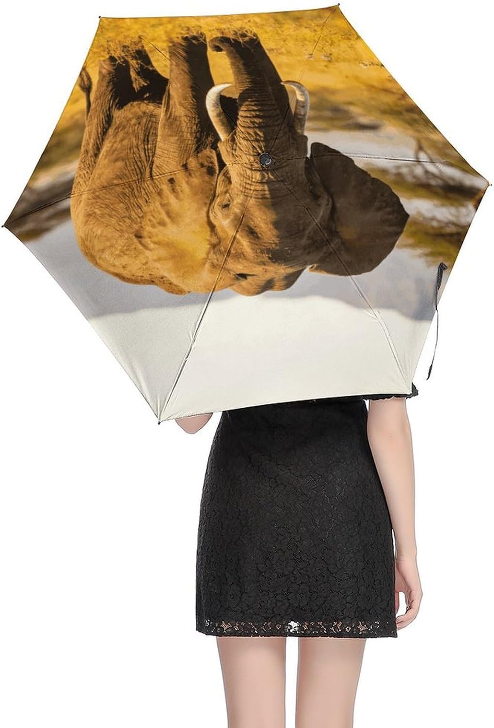 Elephant Printed Exterior 5 Fold Umbrella,Windproof Travel Umbrella for Sun Protection, Small Portable,Compact Umbrellas for Travel, Purse Or Backpack