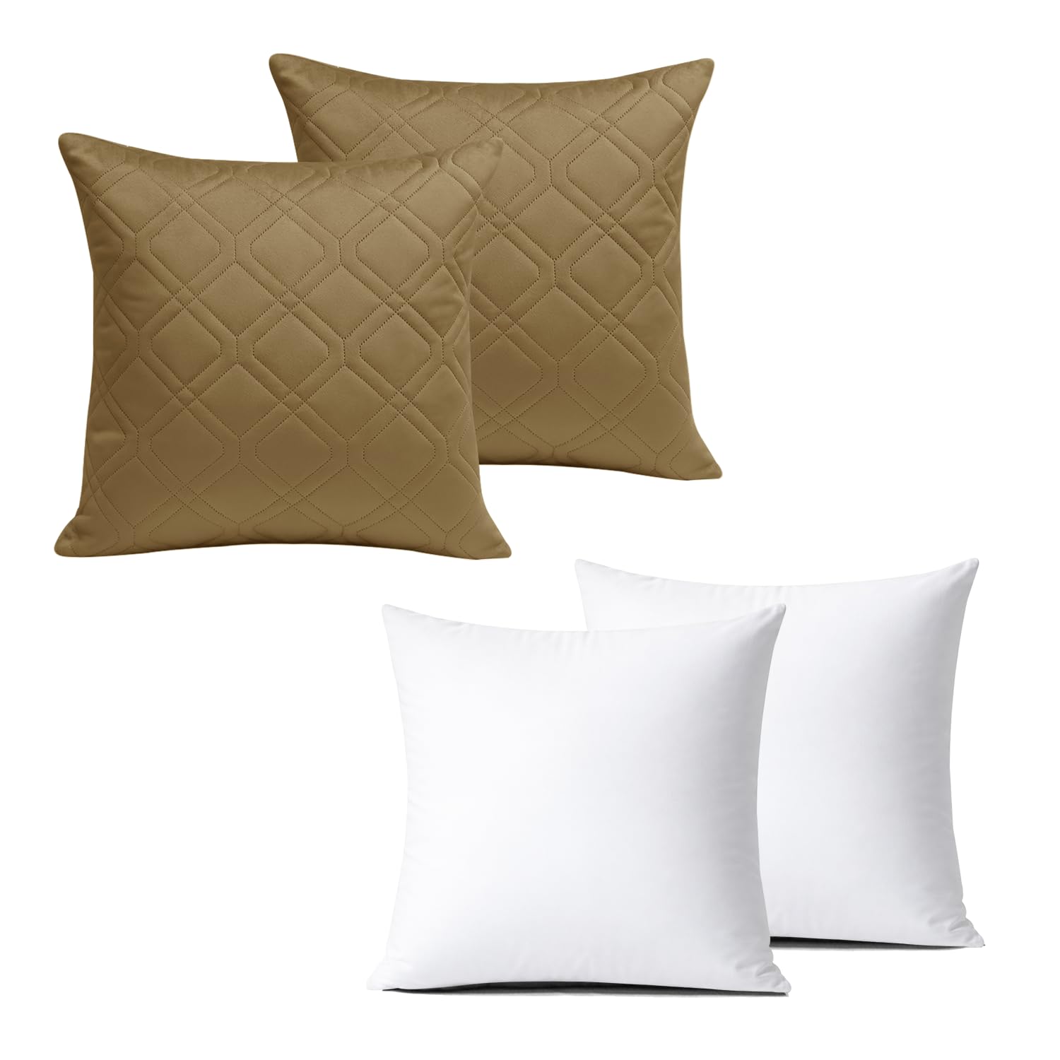 BedLooms Cushions with Covers Included 45x45 cm Rust Pack of 2 (2-Cushion Covers + 2-Cushion Inners) Ultrasonic Diamond Velvet Square Throw Pillow Cases with Invisible Zipper for Sofa Bedroom