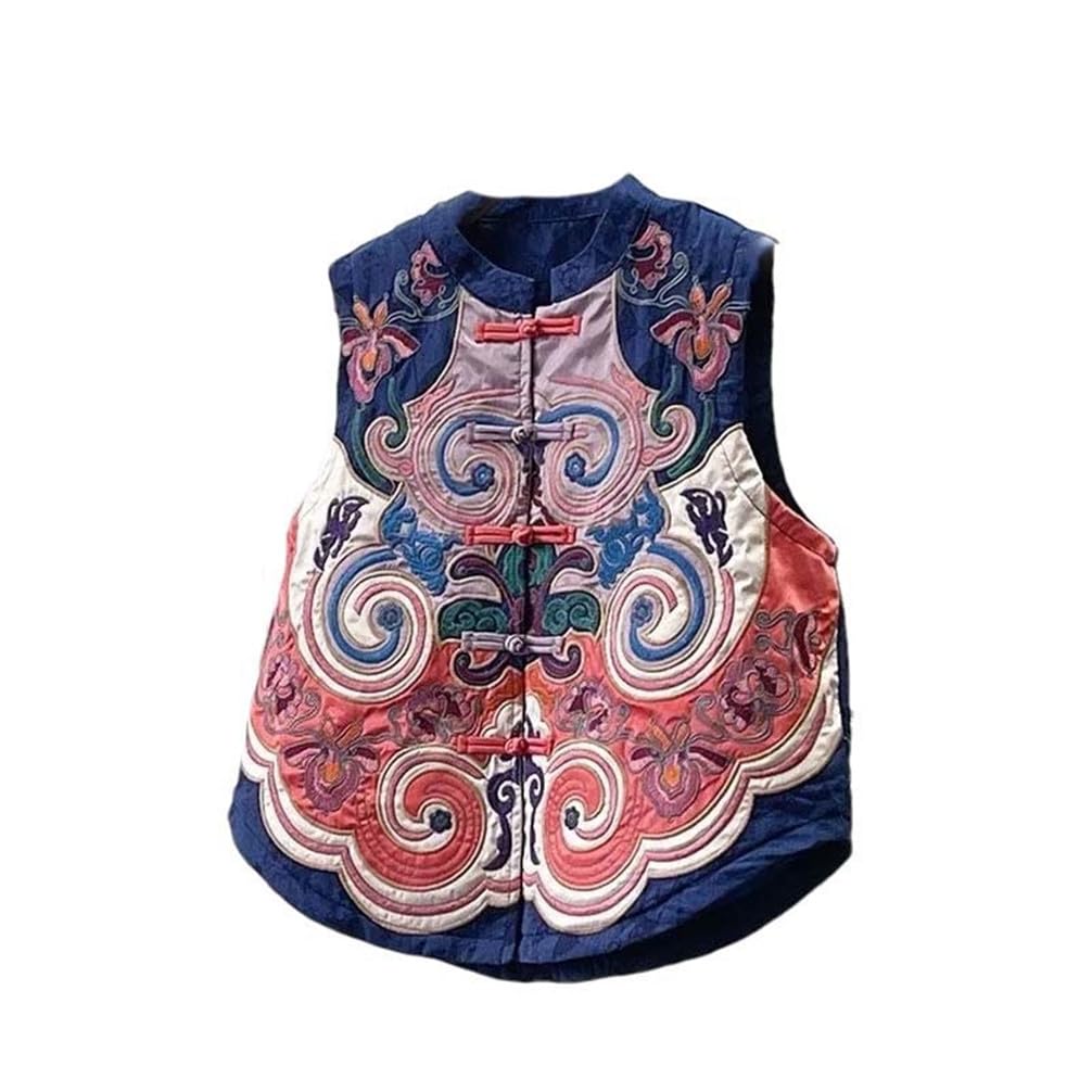JXQXHCFS Etnico Jacquard Cotone Lino Giacca Donna Cinese Retrò Collo Alzato Ricamato Gilet Cappotto Corto
