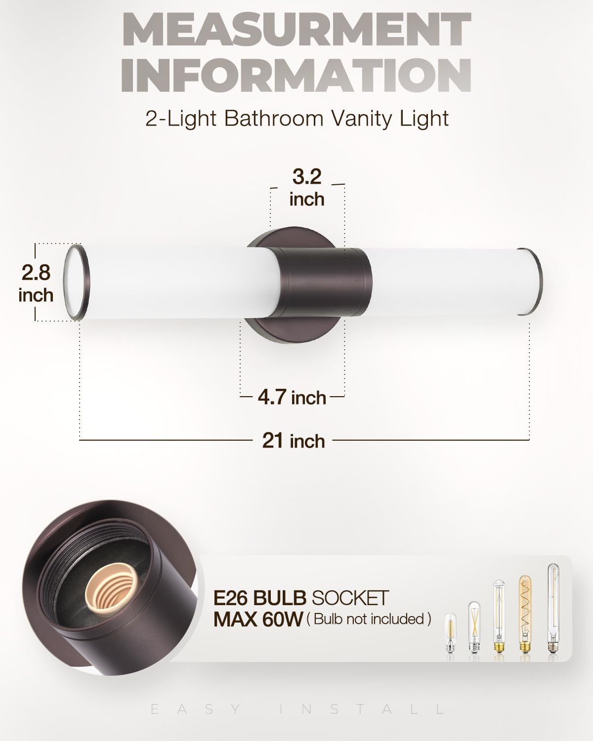 2-Light Bathroom Vanity Lighting Fixture, Oil Rubbed Bronze Wall Sconce with Opal White Glass, E26 Stocket Indoor Wall Lamp, Modern Mirror Light