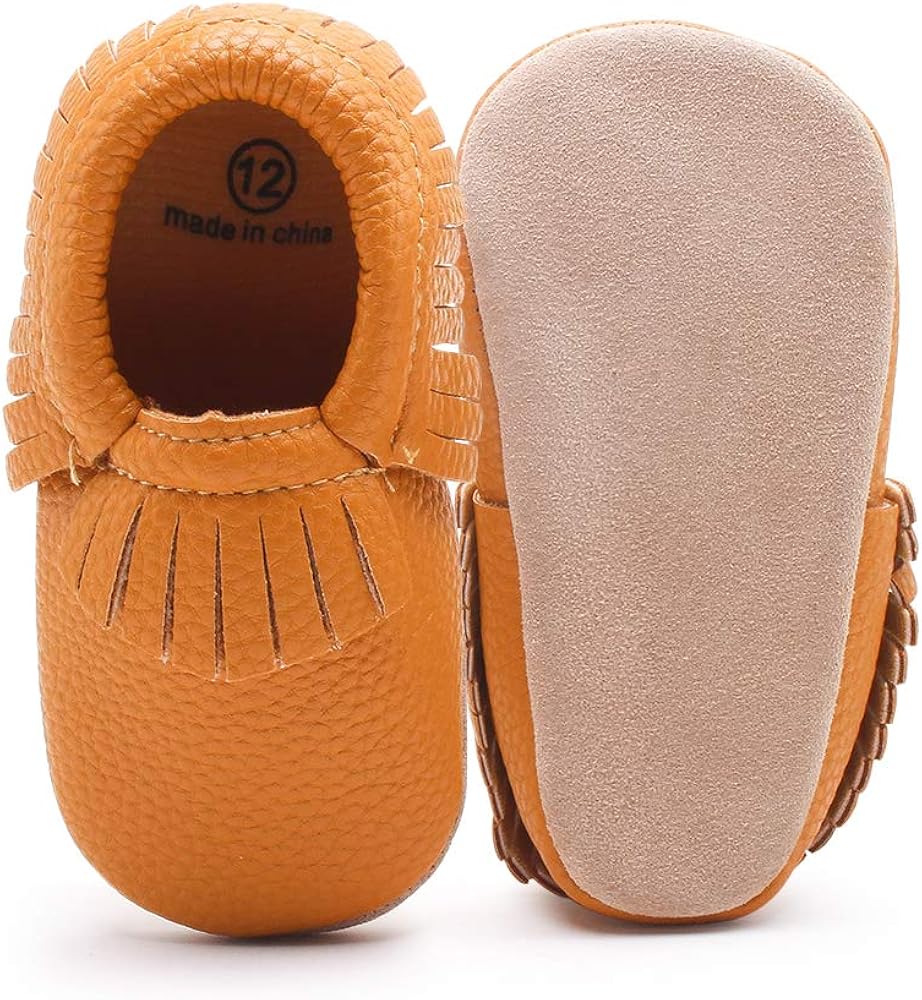 Delebao Unisex Baby Soft Sole Tassels Crib Shoes Moccasins Loafers 6-12 Months Infant C/Orange