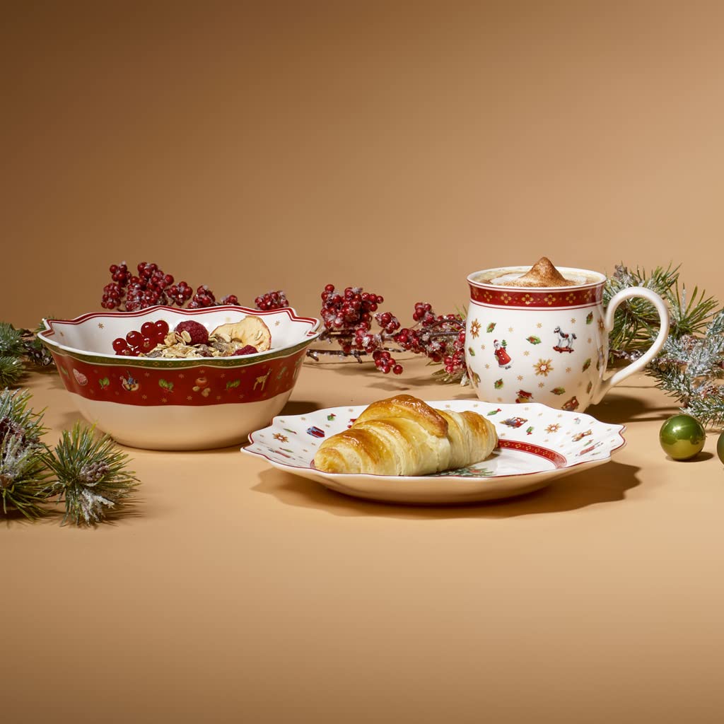 Villeroy & Boch - Toy's Delight Set da Colazione 6 Pezzi Rosso,Bianco, Stoviglie, Piatto Ceramica Natale, Scodella, Tazze, Servizio, Porcellana Premium
