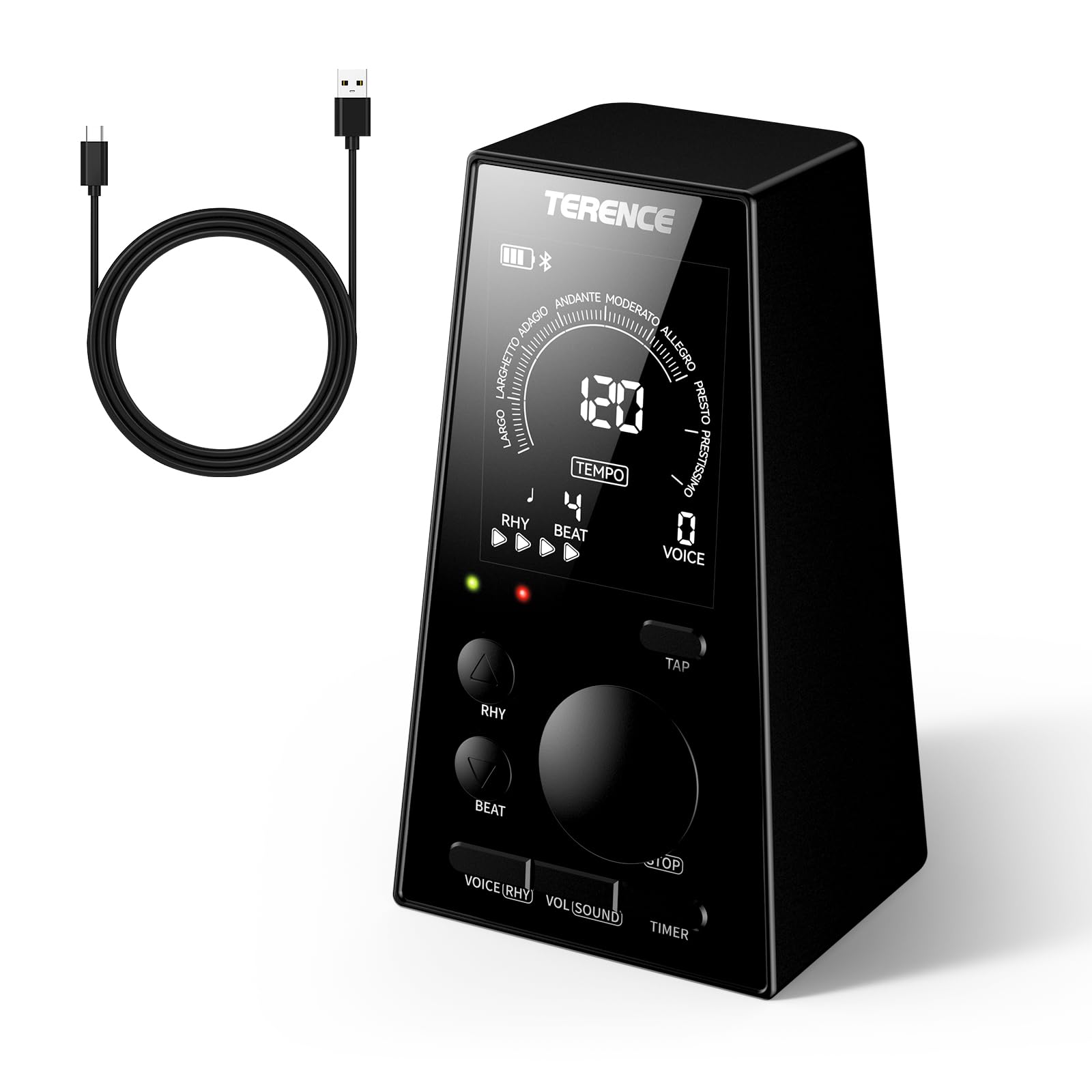 TERENCE Digital Metronome:Professional Precision Electronic Metronome 9 Tempo Presets 40-208 BPM Millisecond Accuracy LED Display Portable metronome for Piano Guitar Drums All Instruments