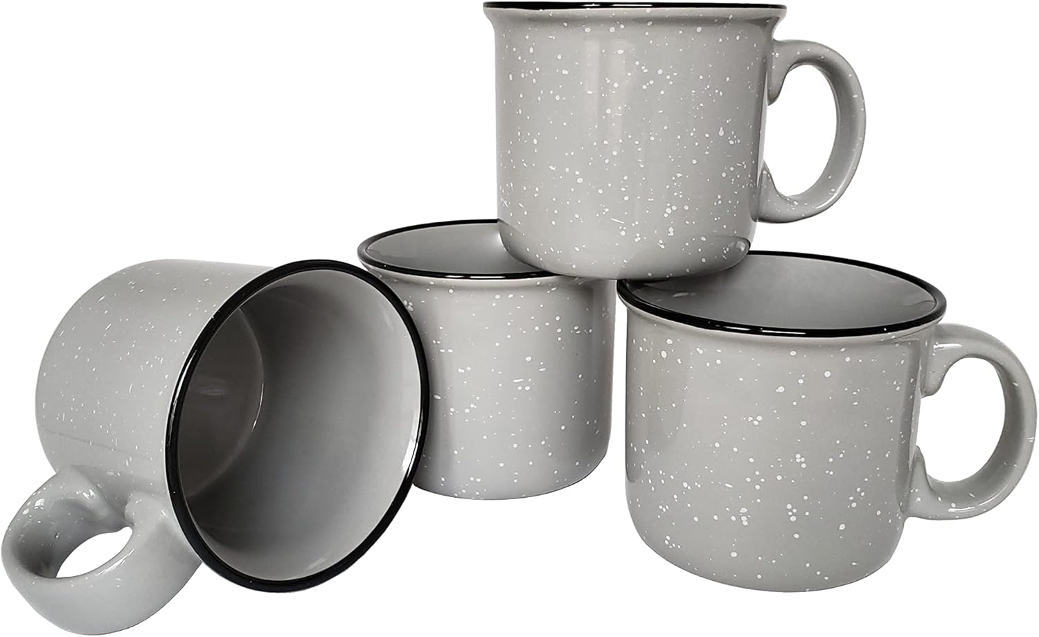 14oz Ceramic Campfire Coffee Mug (Set of 4), Gray with Speckled Finish - Durable Thick Walled Camping Style Cup for Outdoors or Home