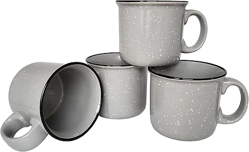 Miniatura 8 de Taza de café de cerámica de 14 onzas (juego de 4), color azul con acabado moteado, taza duradera de pared gruesa estilo campamento para exteriores