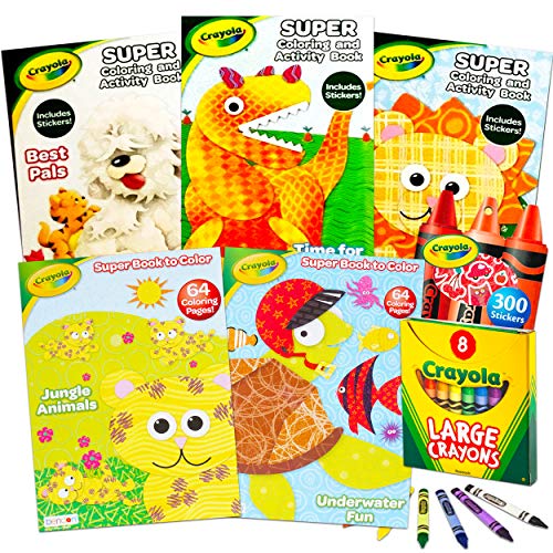 Crayola Coloring Books for Kids Toddlers Crayola Learning Set Bundle - 13 Pc Crayola Animal Coloring Activity Books with Crayola Learning Crayons Jumbo and Crayola Stickers (Crayola School Supplies)