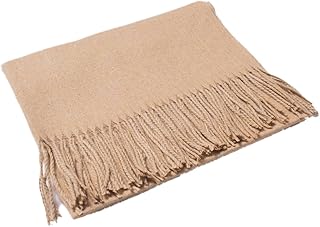 Skcess Wool Blanket Wrap, Camel Womens Shawl for Wedding Solid Color Tassel 79X28in(200X70cm) Shawl Unisex